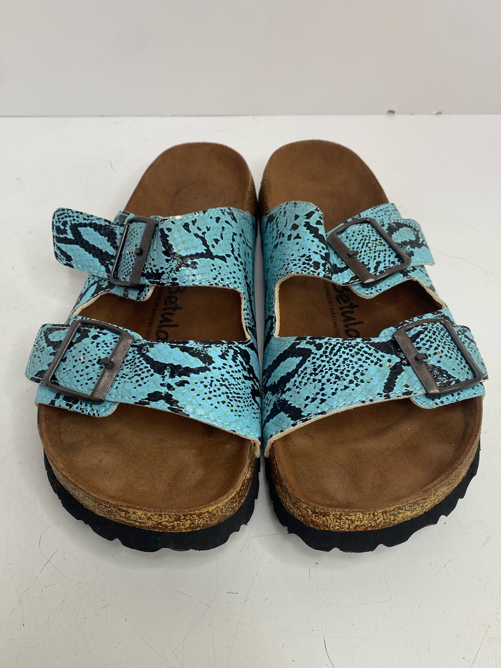 Birkenstock Betula Arizona Blue Snakeskin Style Buckle Sandals Slides 41 L10 M8